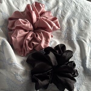 Jumbo Oversized Elegant Pink and Black Satin Scrunchies